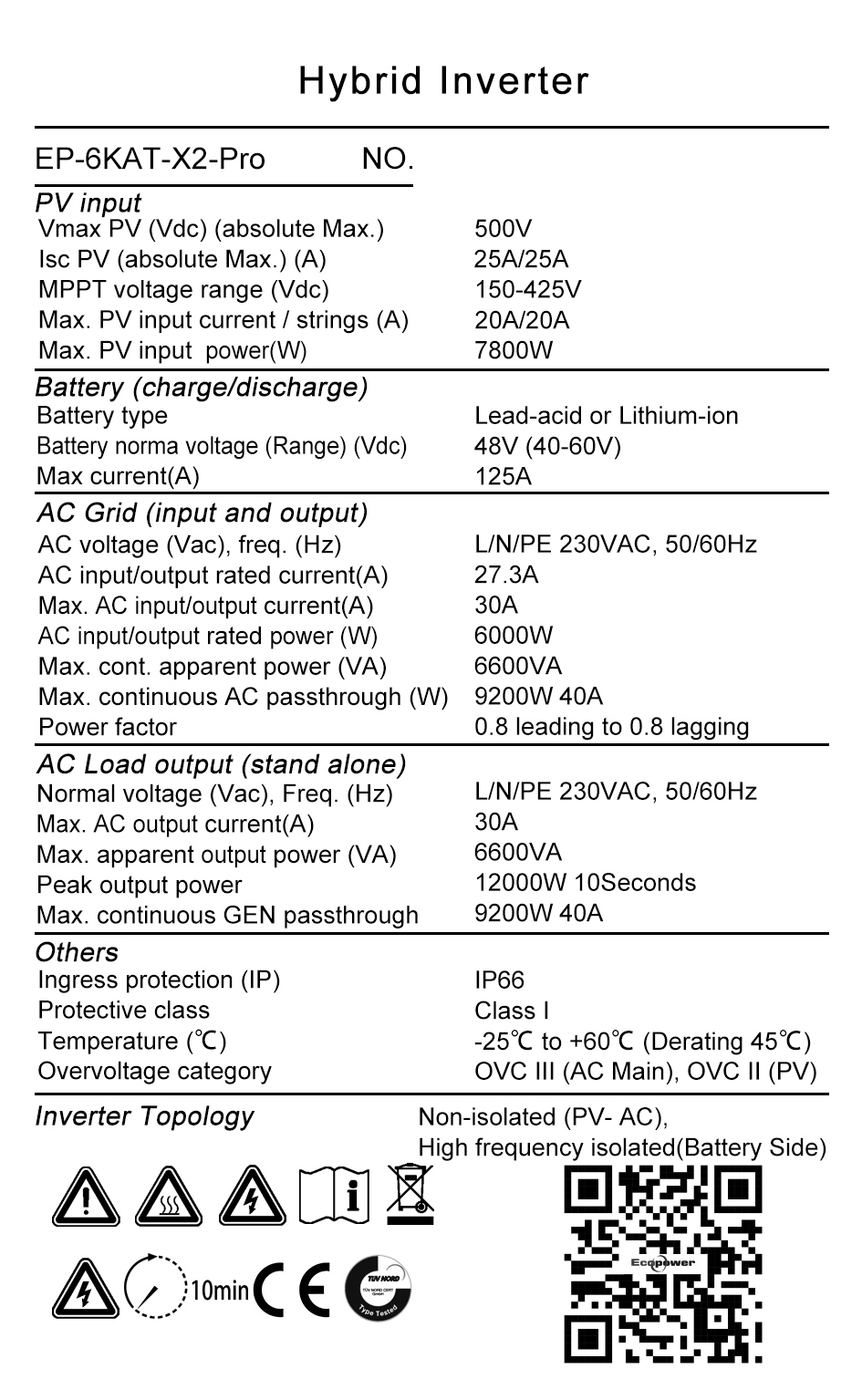 Tem thông số kỹ thuật EP-6KAT-X2-Pro